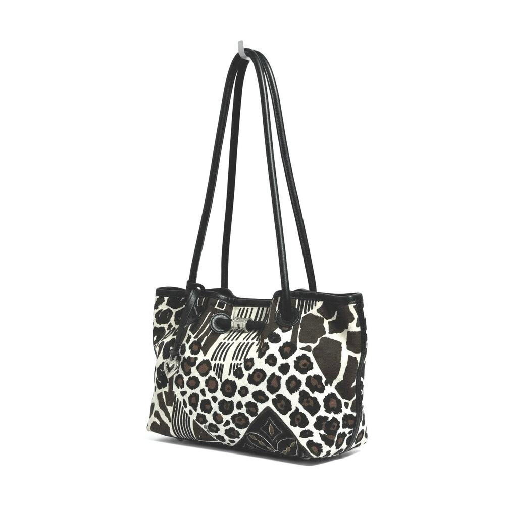 Brighton Liliana Animal Print Canvas Tote Bag Black Leather Trim Silver Hardware - Picture 2 of 12